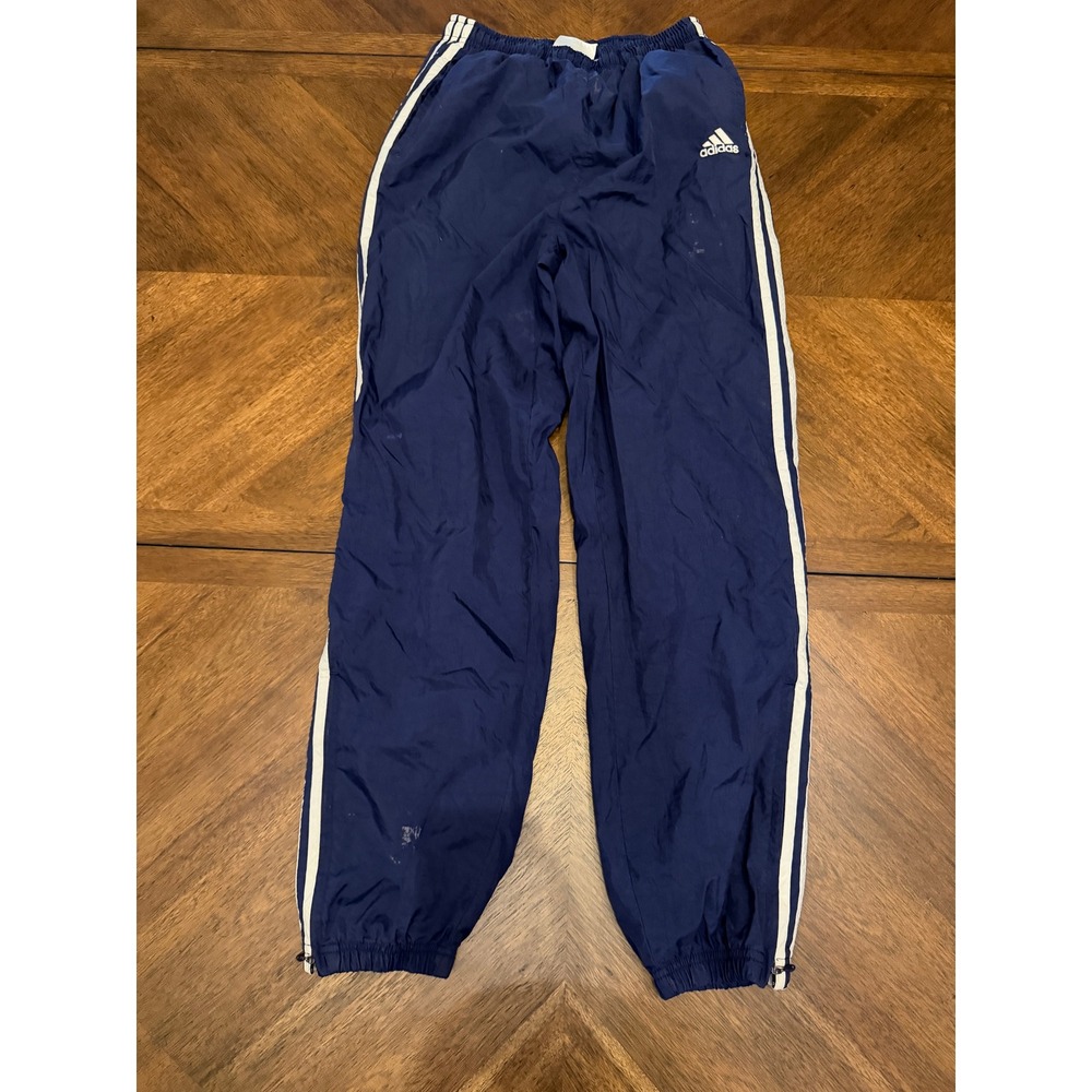 Adidas Vintage Navy Blue 3 Stripe Windbreaker Track Pants Mens Medium